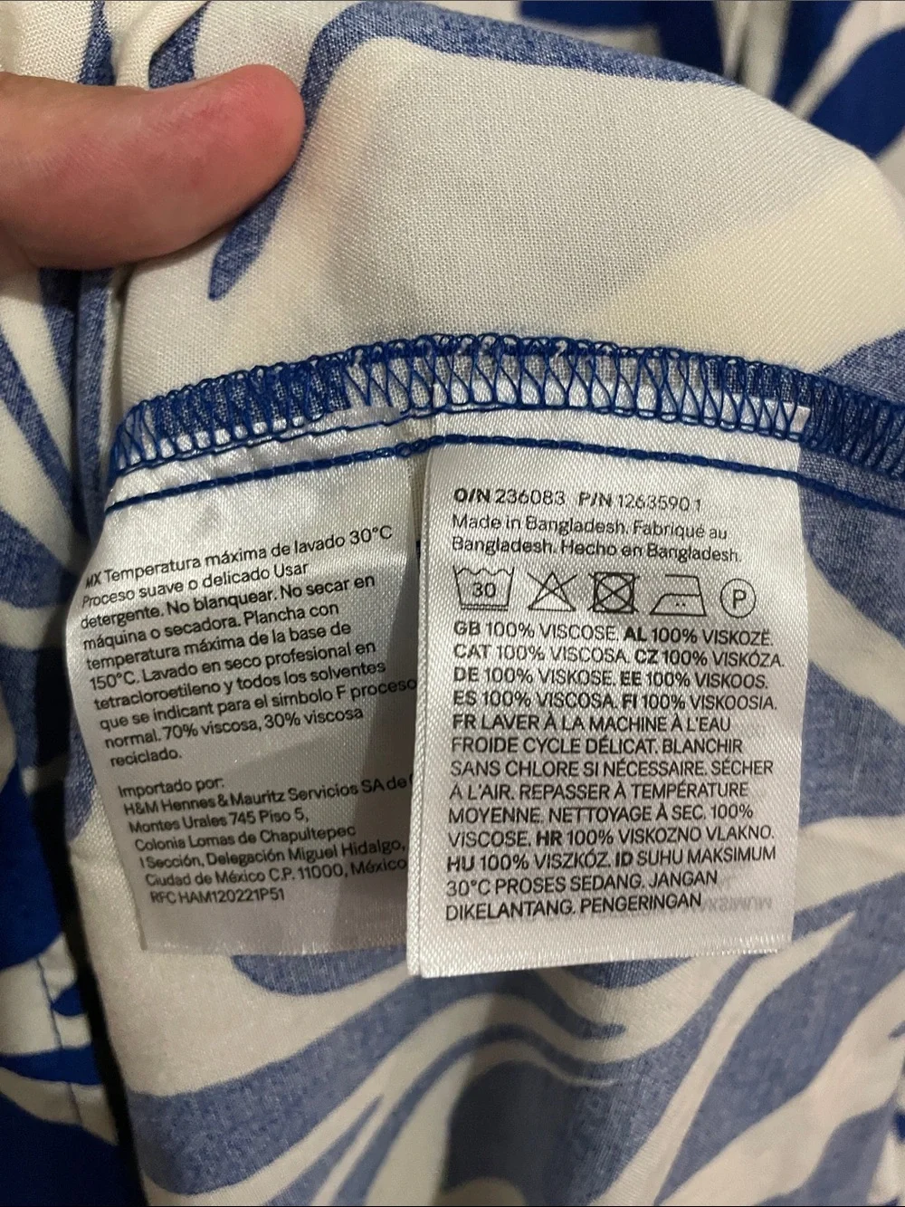 H&M Blue and White Viscose Floral Button-Up Shirt